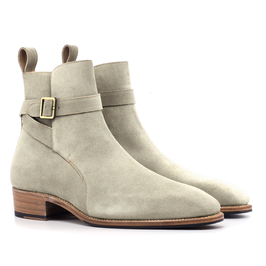 UPMEN Saint Russel Boot Ivory Suede Cuban Heel
