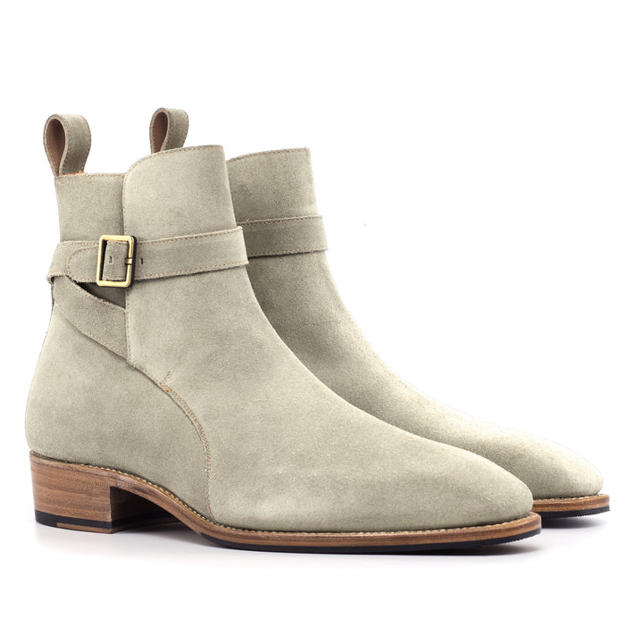 UPMEN Saint Russel Boot Ivory Suede Cuban Heel