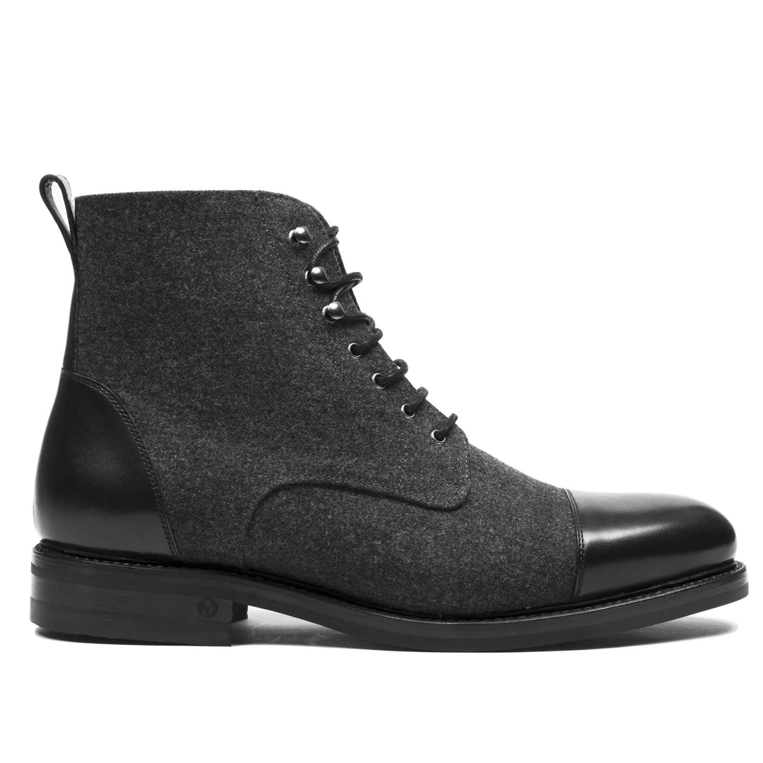 Logan Boot Black Leather and Gray Wool - UPMEN
