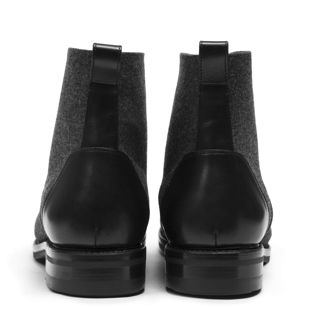 Logan Boot Black Leather and Gray Wool - UPMEN